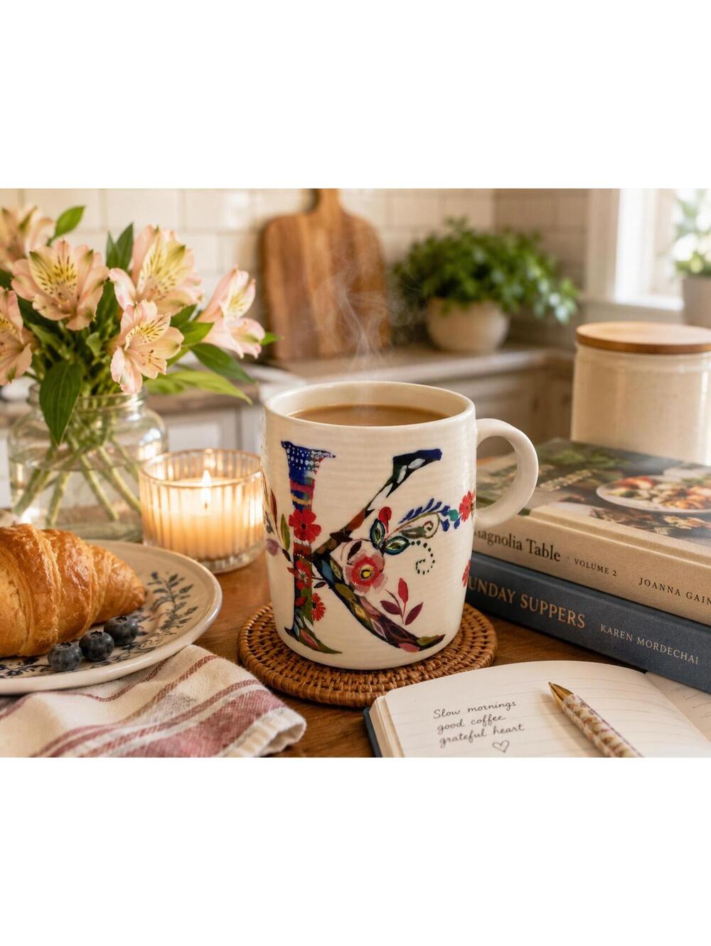 Anthropologie Petal Palette Floral Letter K Mug Starla Halfmann